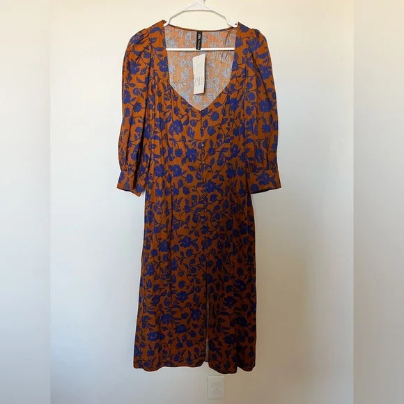 Zara Poplin long floral midi skirt dress - Picture 3 of 17